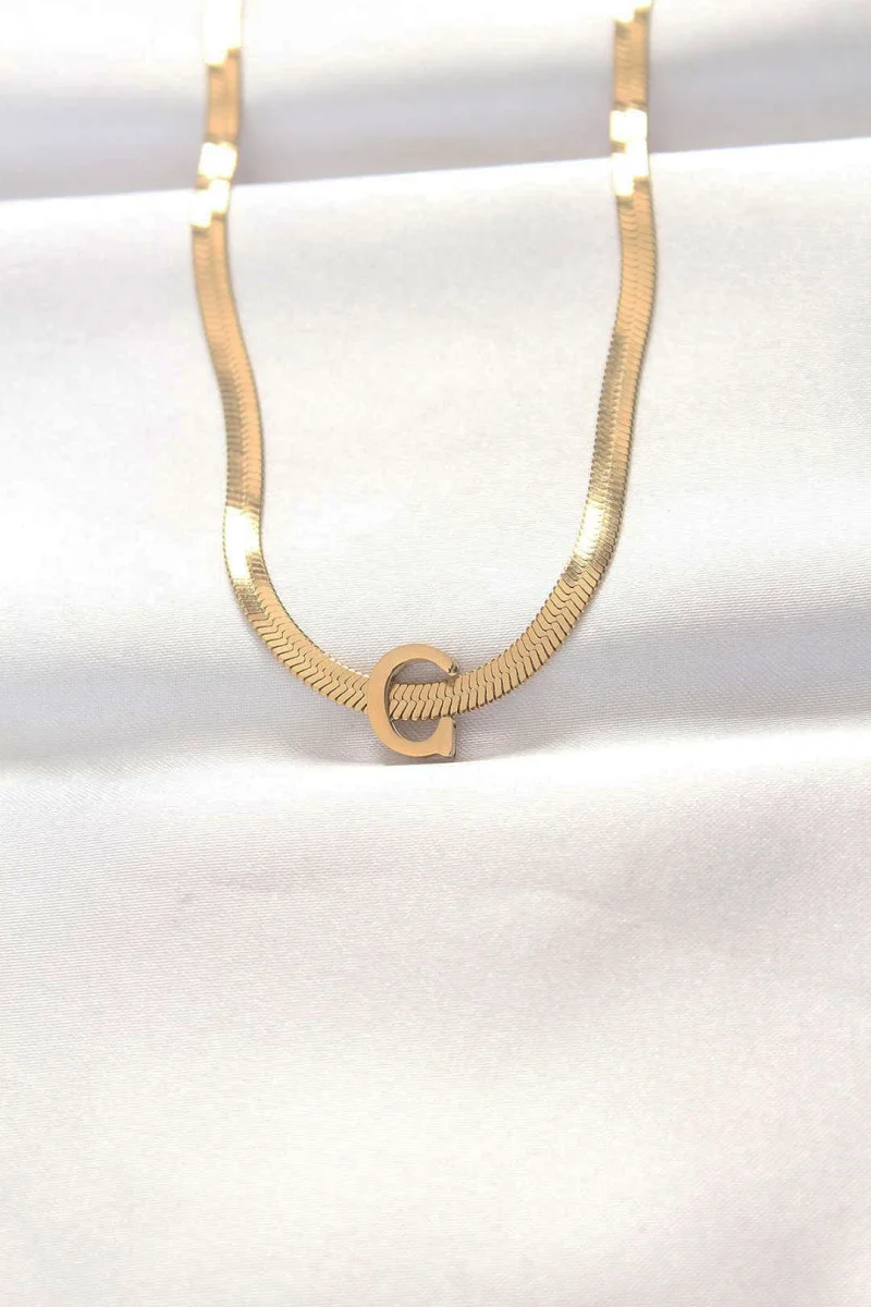 316L Çelik C Harfli Gold Renk İtalyan Zincirli Kolye 5886