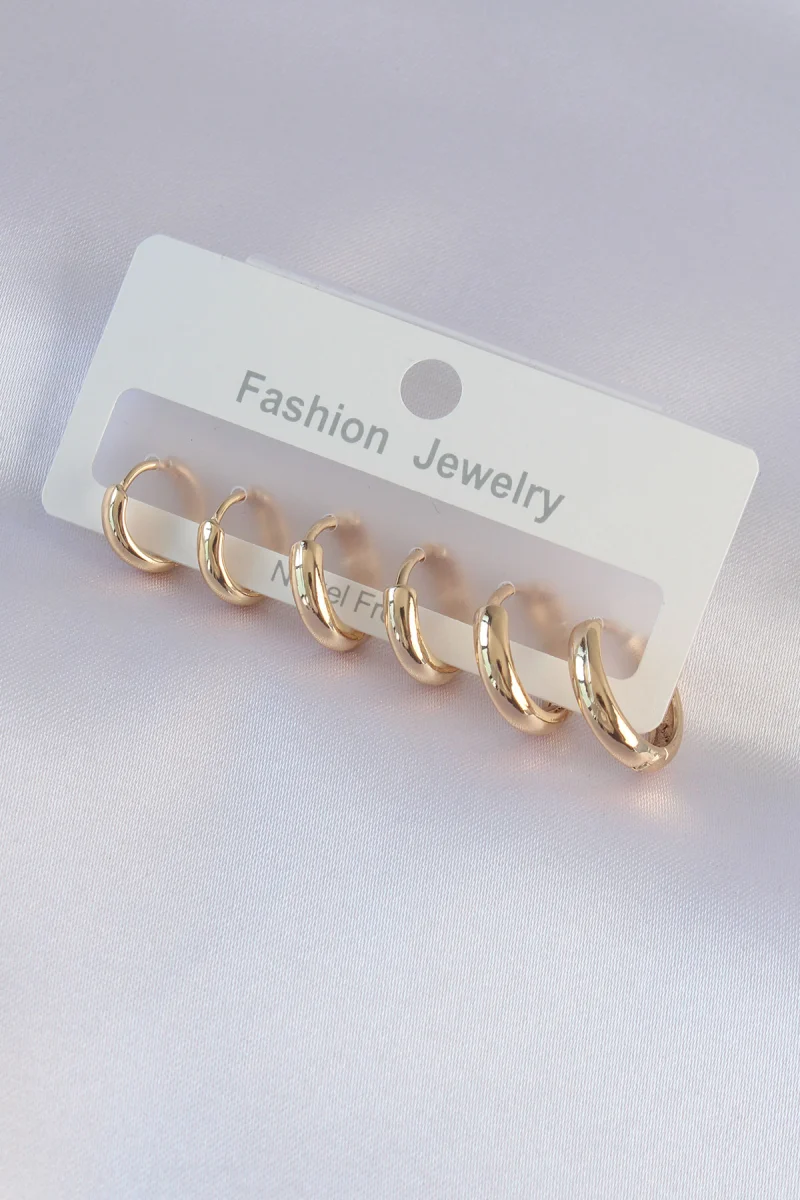 Pirinç Gold Renk Oval Küpe Seti 5886