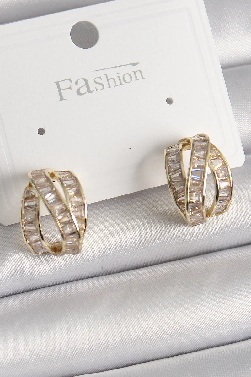 Pirinç Gold Renk Zirkon Taşlı Düğüm Halka Model Kadın Küpe 5886