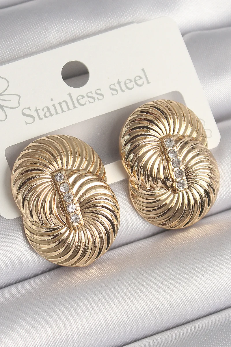 Pirinç Gold Renk Zirkon Taşlı Sarmal Model Kadın Küpe 5886