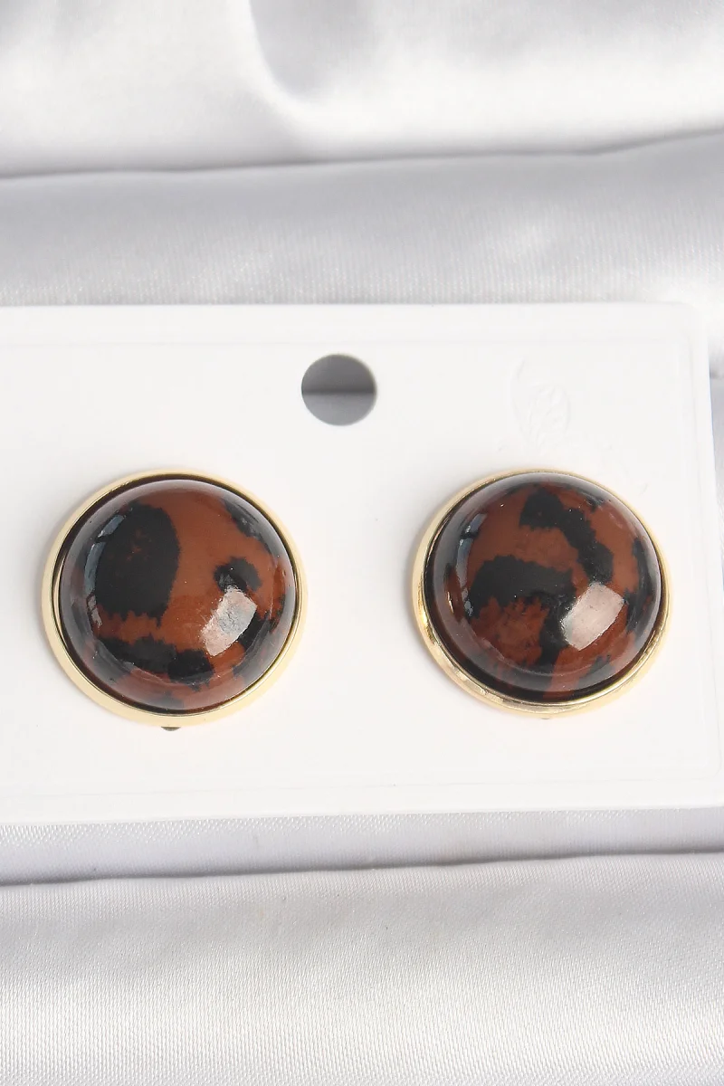 Pirinç Gold Renk 3D Daire Leopar Model Kadın Küpe 5886