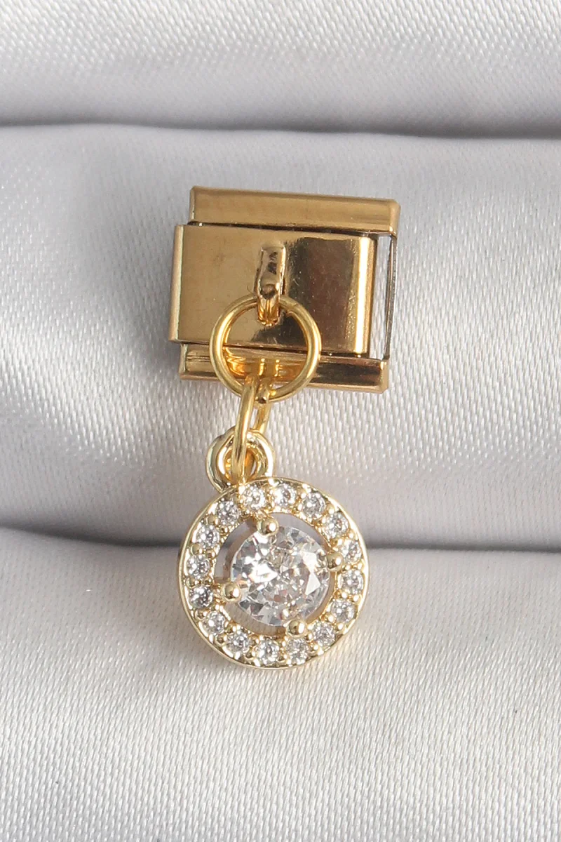 316L Çelik Gold Renk Sallantı Daire Zirkon Taşlı Nomination Charm 5886