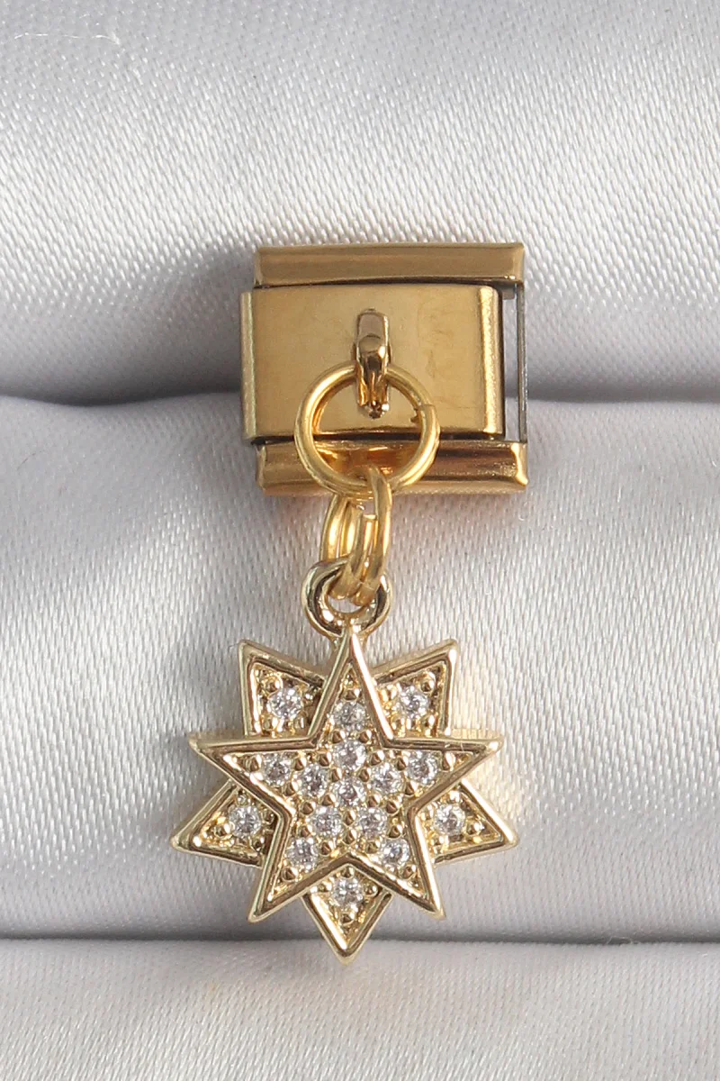 316L Çelik Gold Renk Sallantı Zirkon Taşlı Yıldız Model Nomination Charm 5886