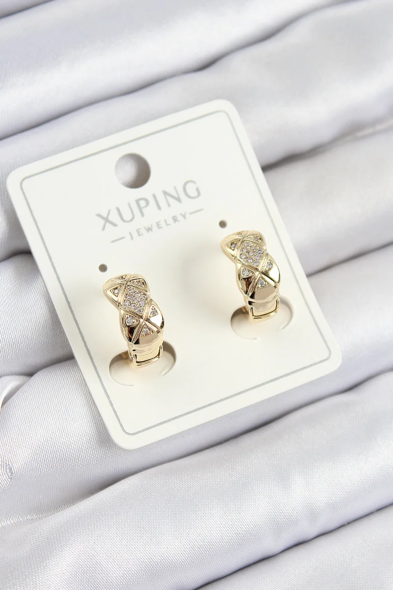Xuping Zirkon Taşlı Geometrik Desenli Halka Model Gold Renk Kadın Küpe 5886