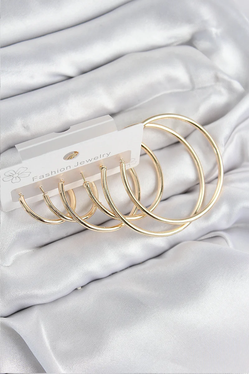 Pirinç Halka Model Gold Renk Kadın Set Küpe 5886