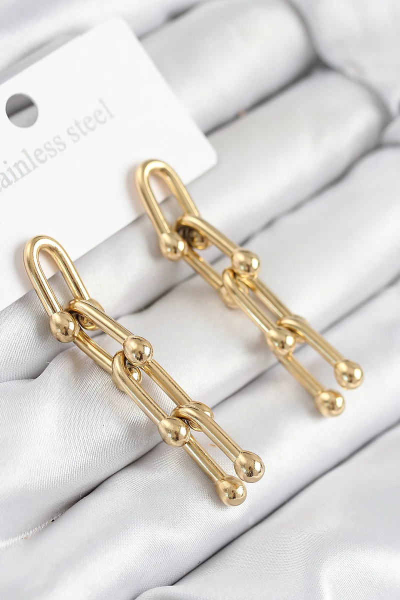316L Çelik Sallantılı Tifany Model Gold Renk Kadın Küpe 5886