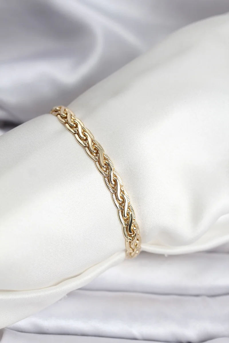 14K Gold Renk Kaplama Lazer Zincir Model CM Kadın Bileklik 5886