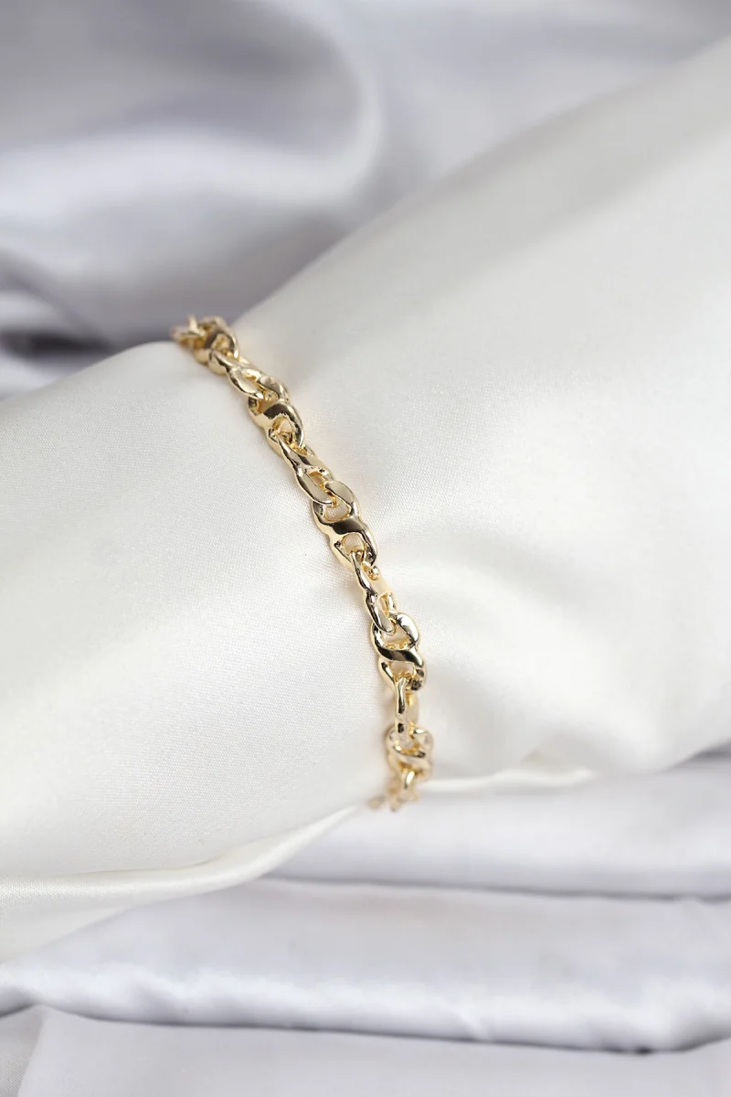 14K Gold Renk Kaplama Zincir Model CM Kadın Bileklik 5886