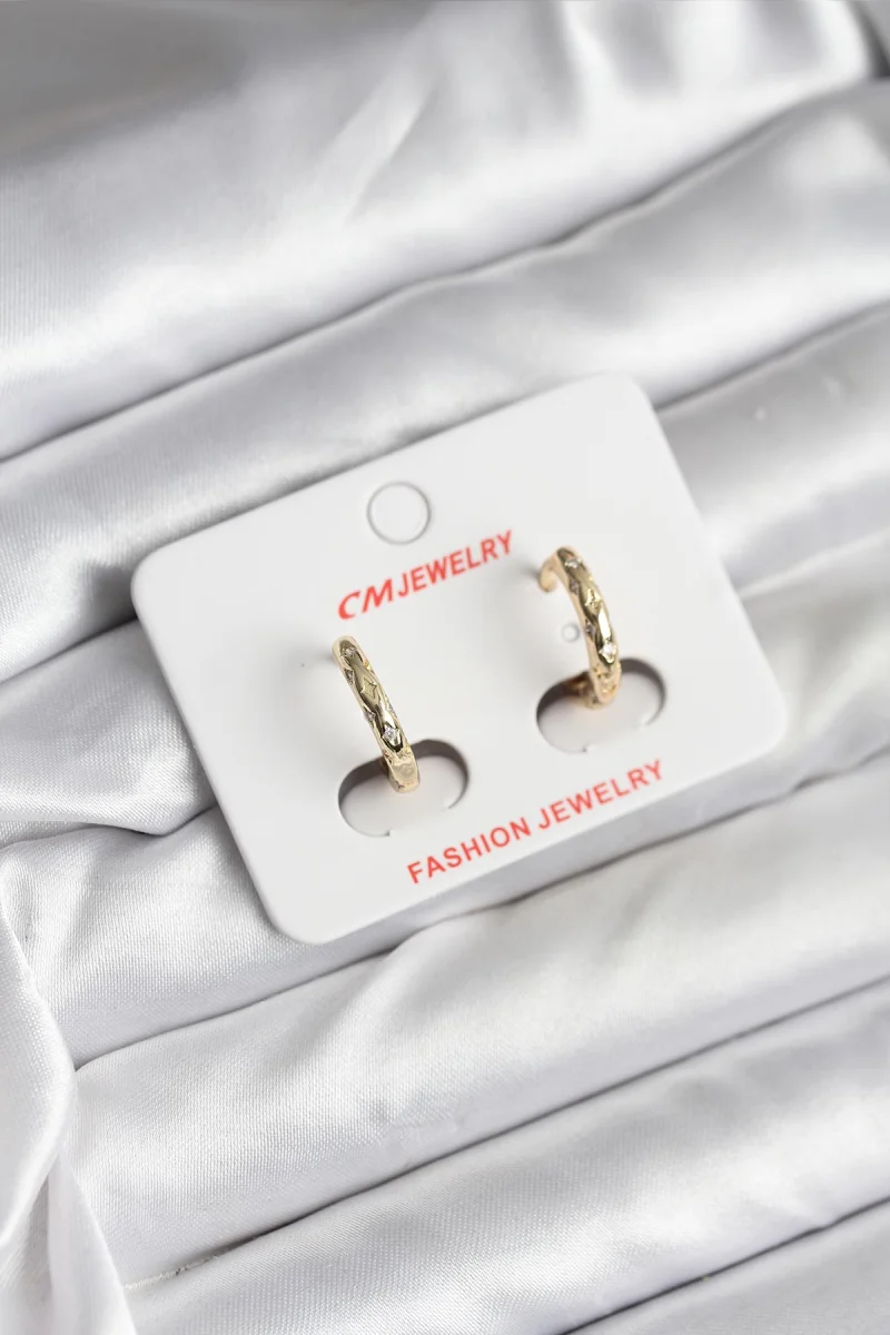 14K Gold Renk Kaplama Zirkon Taşlı Halka Model CM Kadın Küpe 5886