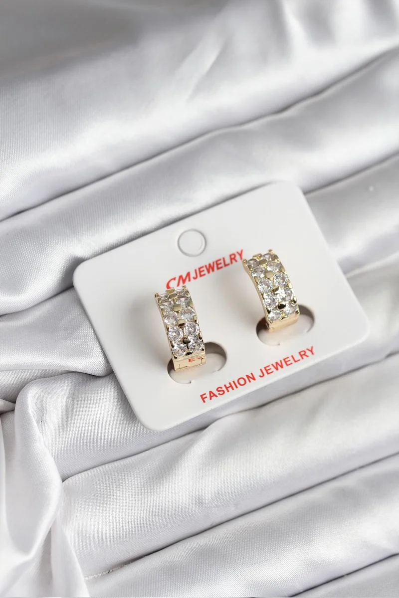 14K Gold Renk Kaplama Zirkon Taşlı CM Kadın Küpe 5886