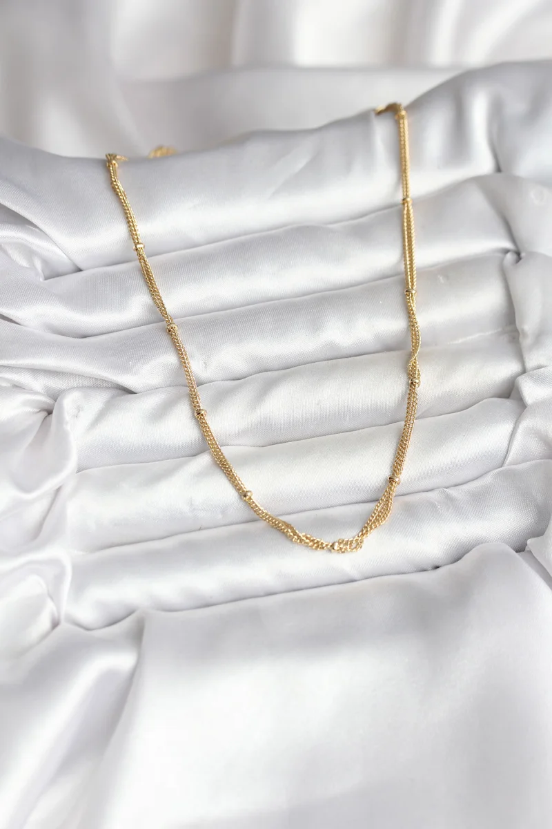 14K Gold Renk Kaplama Topçuk Zincirli Model CM Kadın Kolye 5886