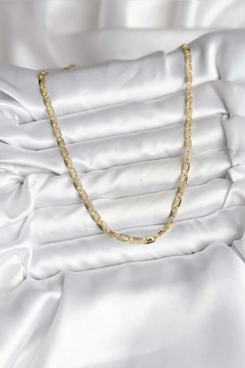 14K Gold Renk Kaplama Plaka Ezme Model Zincirli CM Kadın Kolye 5886