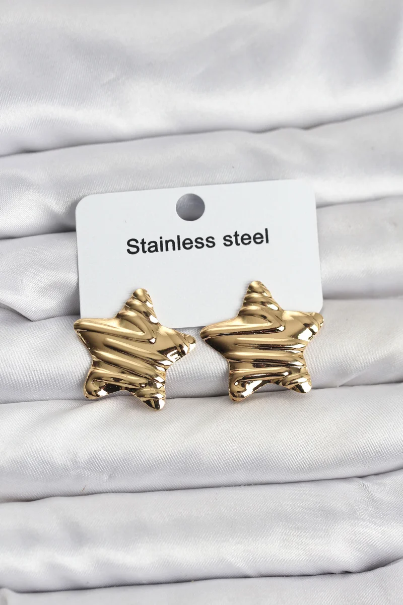 316L Çelik Gold Renk Yıldız Model Kadın Küpe 5886