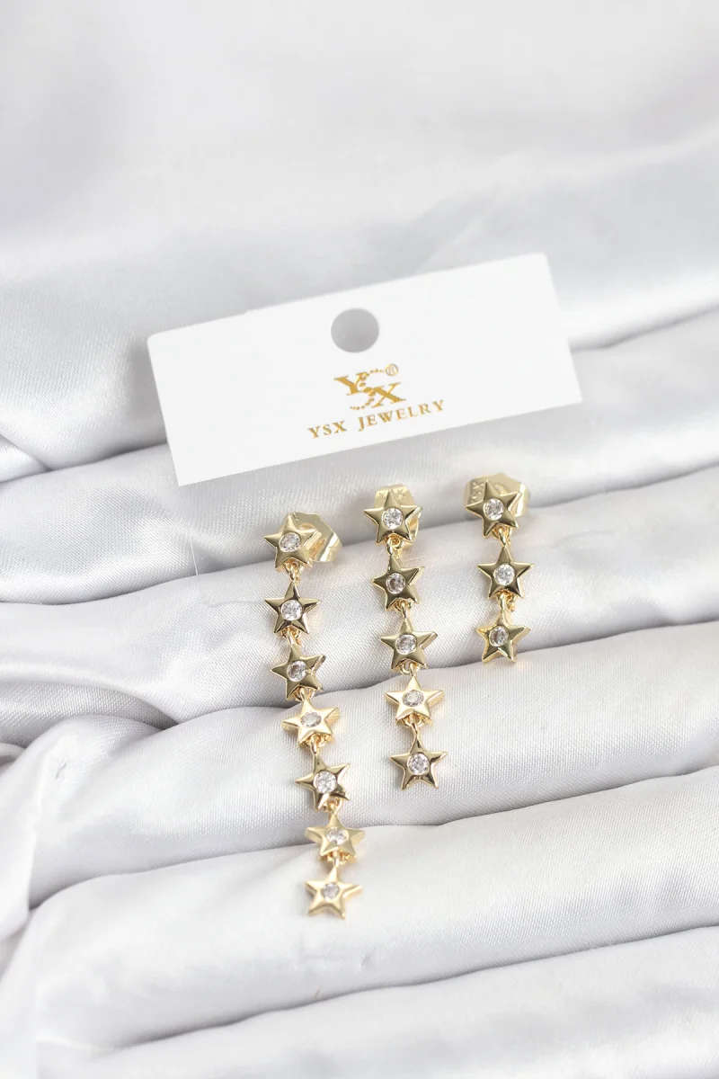 Pirinç Gold Renk Yıldız Model YSX Trio Küpe Seti 5886