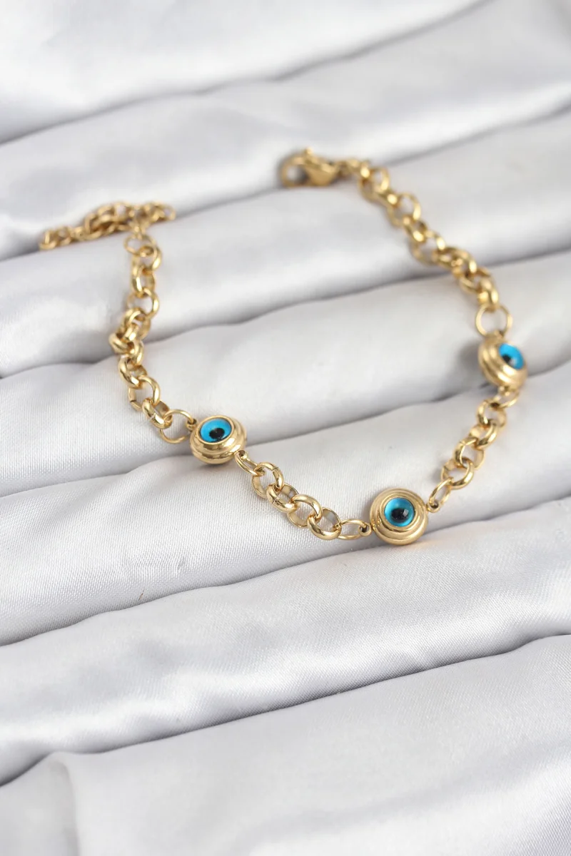 316L Çelik Nazar Model Gold Renk Kadın Bileklik 5886