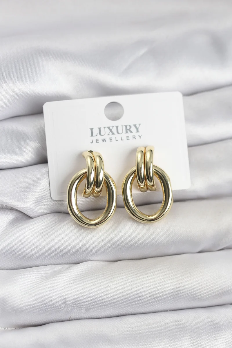 Gold Renk Pirinç Vintage Kadın Küpe 5886