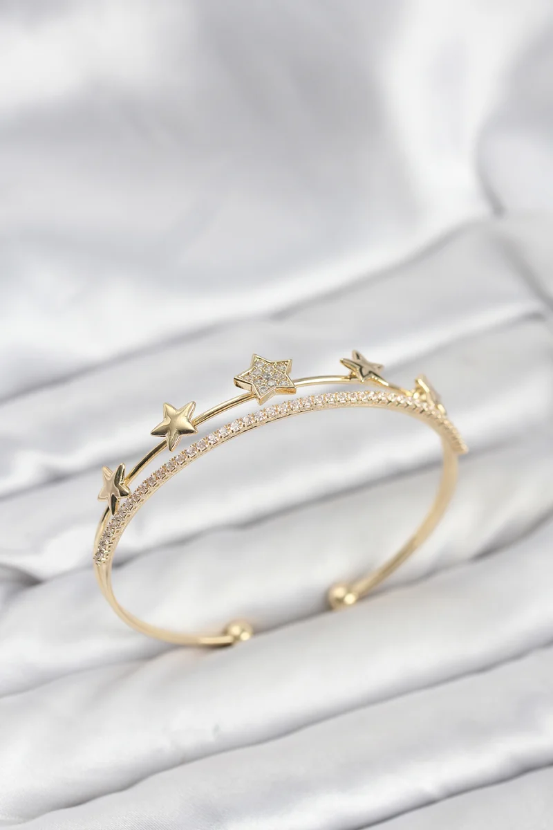 Yıldız Model Gold Renk Pirinç Kadın Bileklik 5886