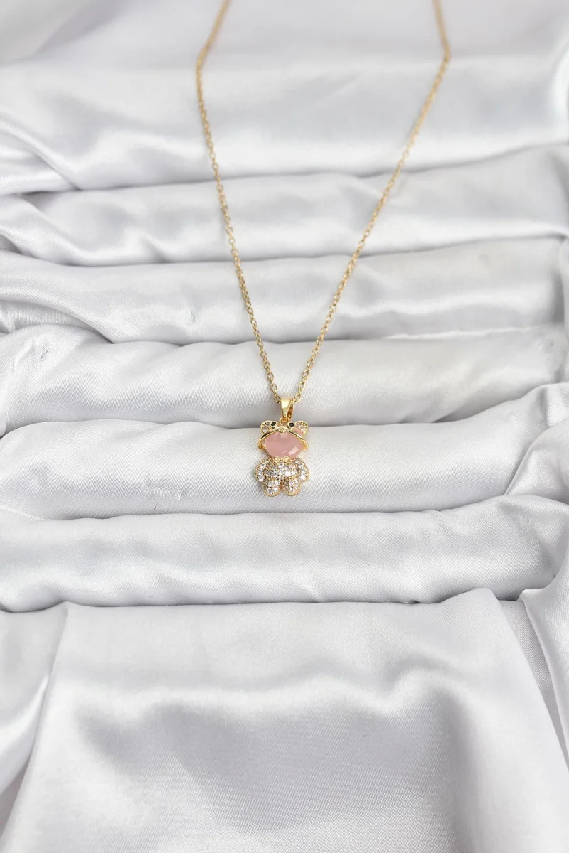 316L Çelik Zincir Gold Renk Teddy Bear Model Zirkon Taşlı Kadın Kolye 5886