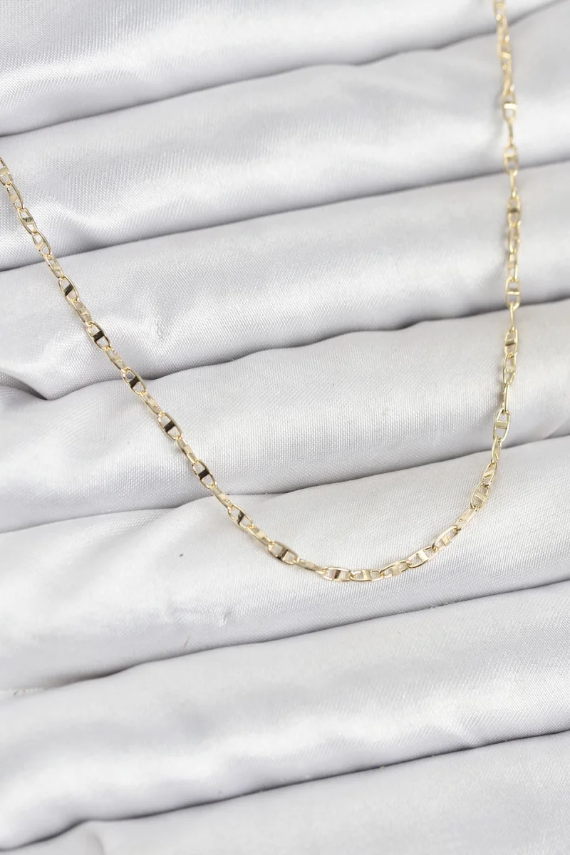 CM 14K Gold Renk Pirinç Gemi Zinciri Model Kadın Kolye 5886