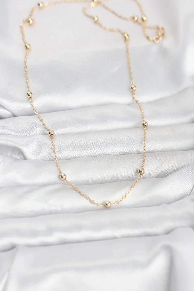 CM 14K Gold Renk Pirinç Top Zincirli 60 cm Kadın Kolye 5886