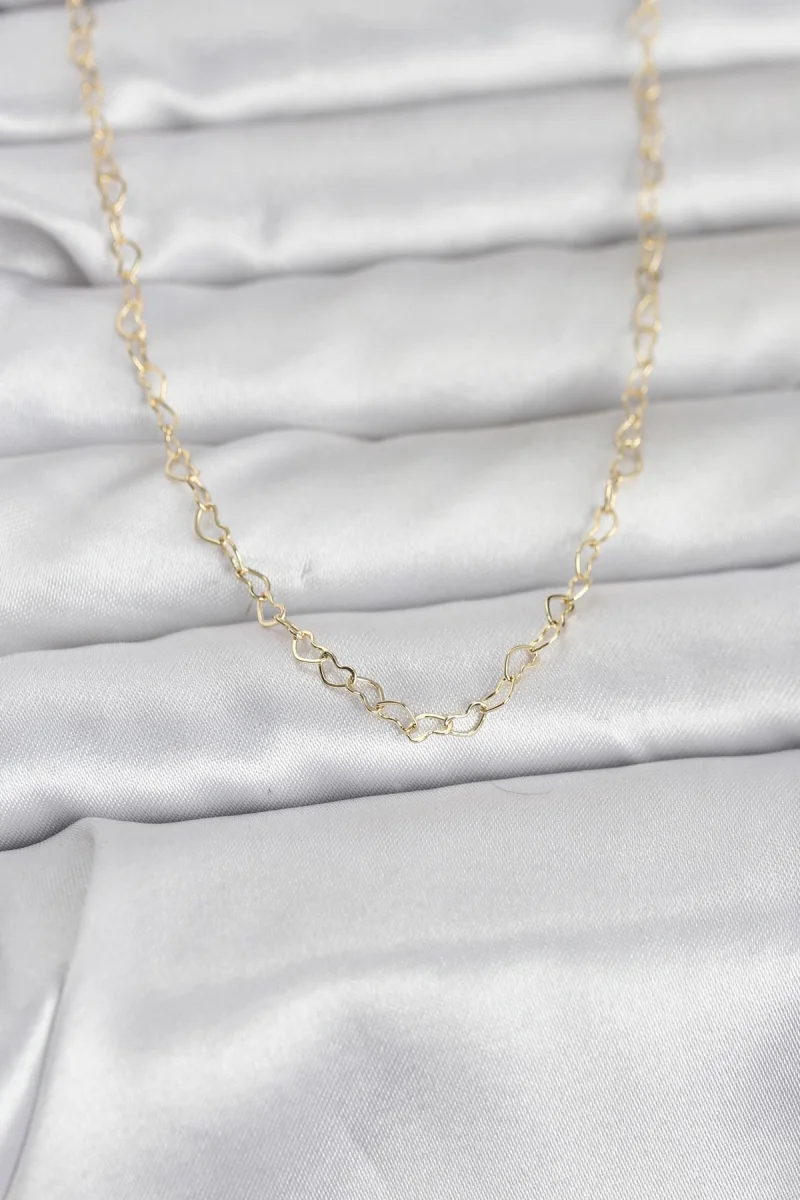 CM 14K Gold Renk Kalp Zincirli 60 cm Kadın Kolye 5886