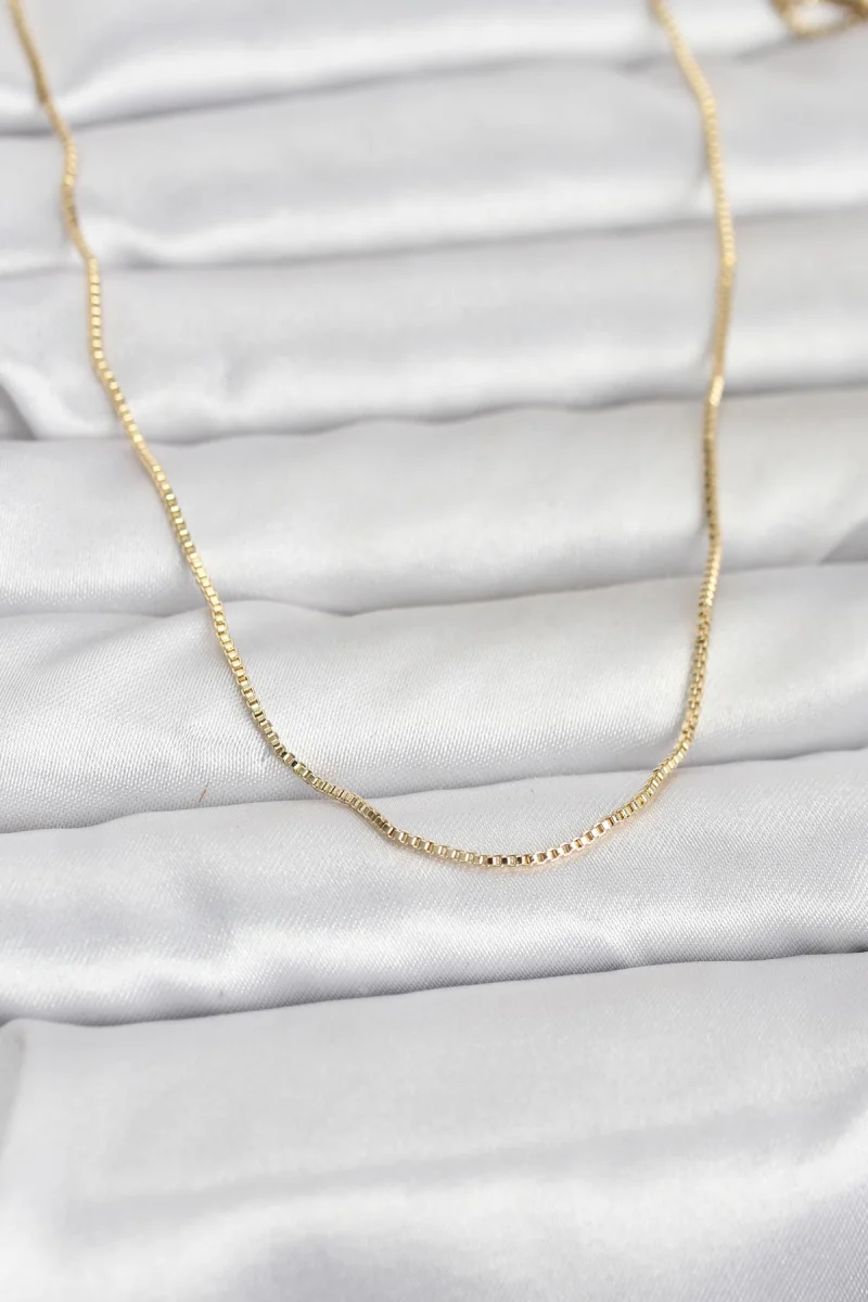 CM 14K Gold Renk İnce Kare Zincirli Model 60 cm Kadın Kolye 5886
