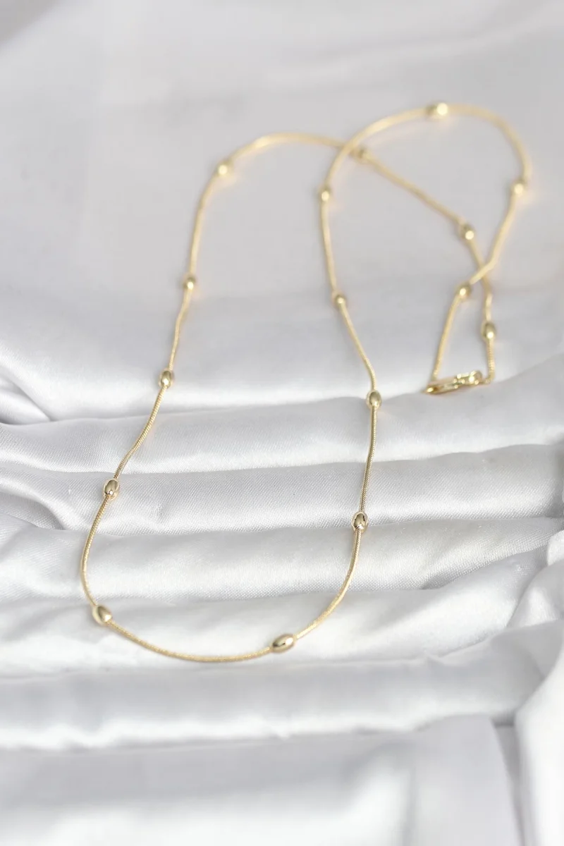 CM 14K Gold Renk Yılan Zincirli Damla Topçuk Model 60 cm Kadın Kolye 5886