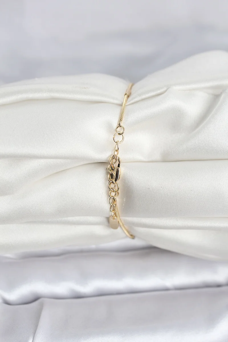 CM 14K Gold Renk Barlı Yılan Zincir Model Kadın Bileklik 5886