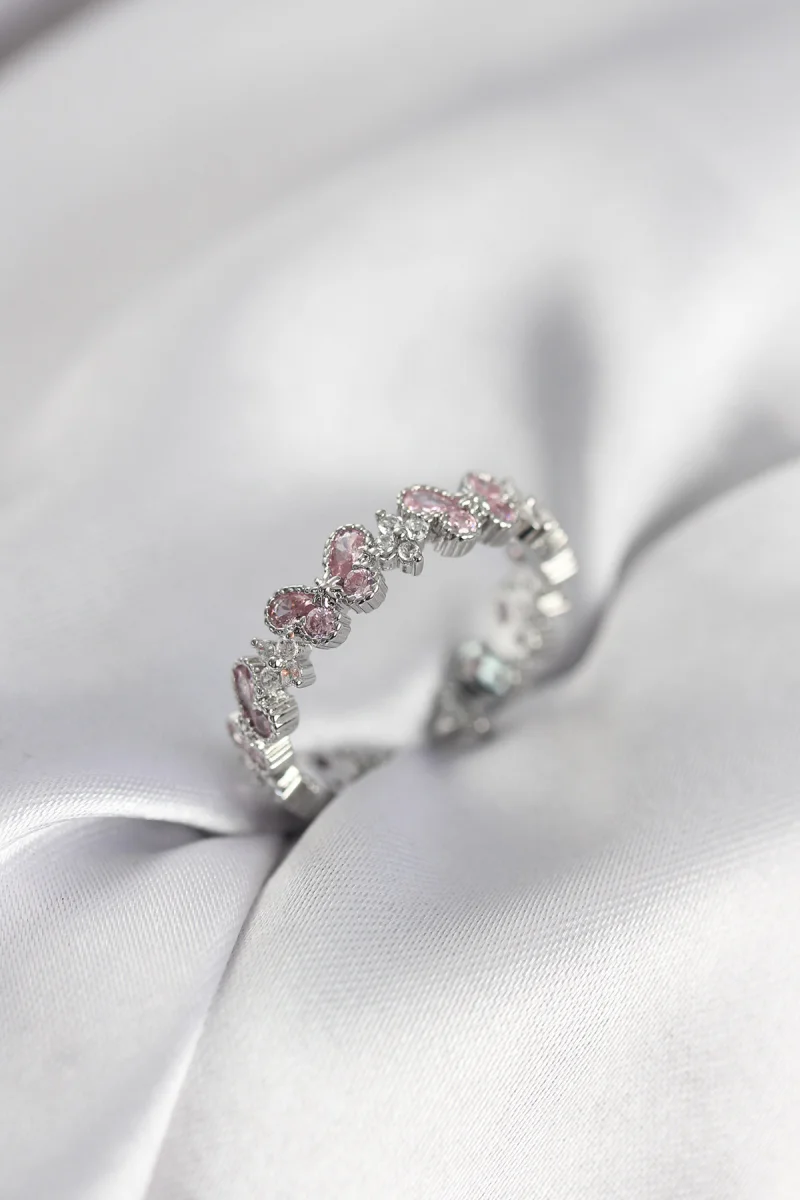 Pembe Zirkon Taşlı Kelebek Model Kadın Yüzük 5886