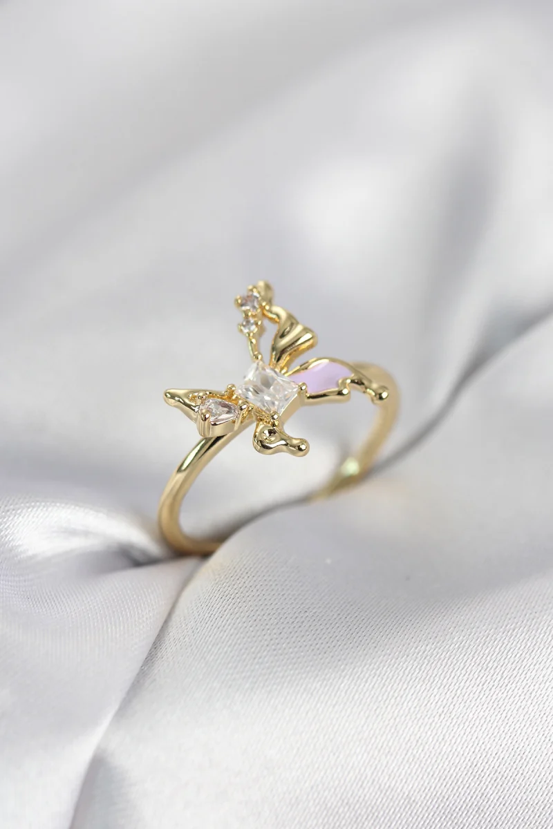 Gold Renk Kelebek Model Zirkon Taşlı Kadın Yüzük 5886