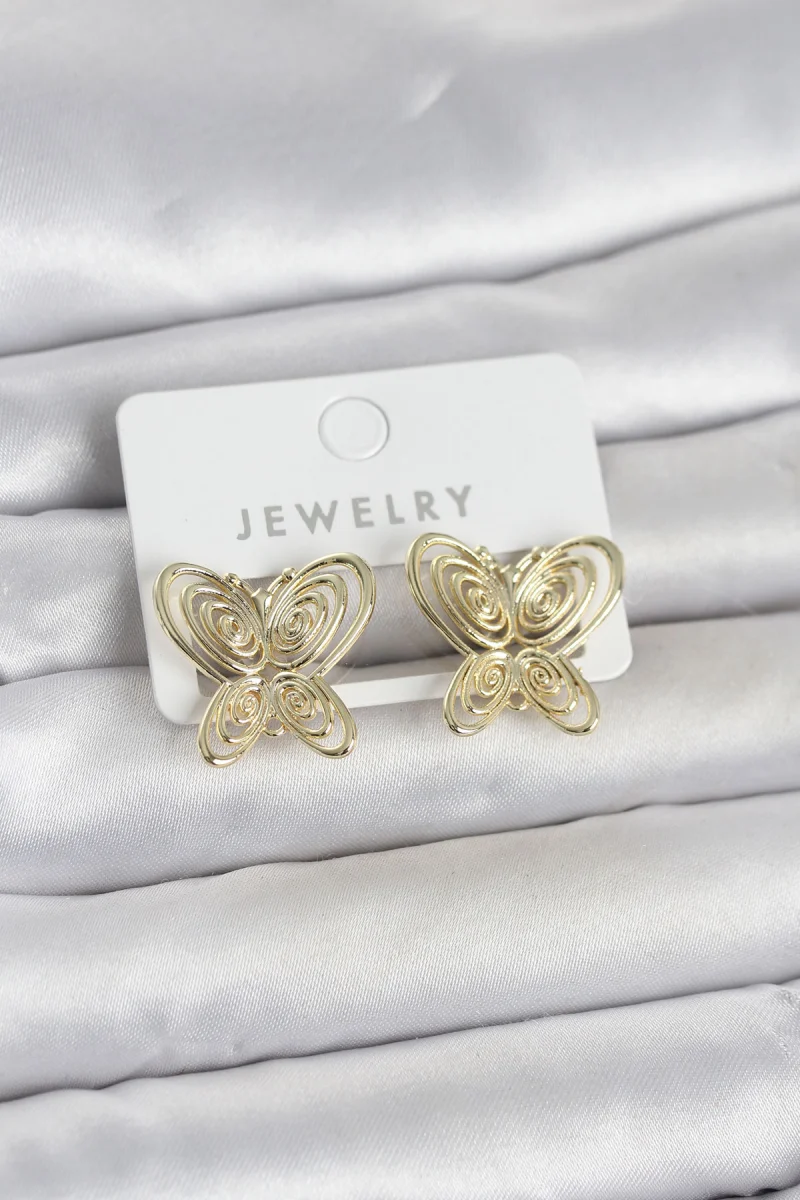Füsun Küpesi Model Gold Renk Kelebek Model Pirinç Kadın Küpe 5886