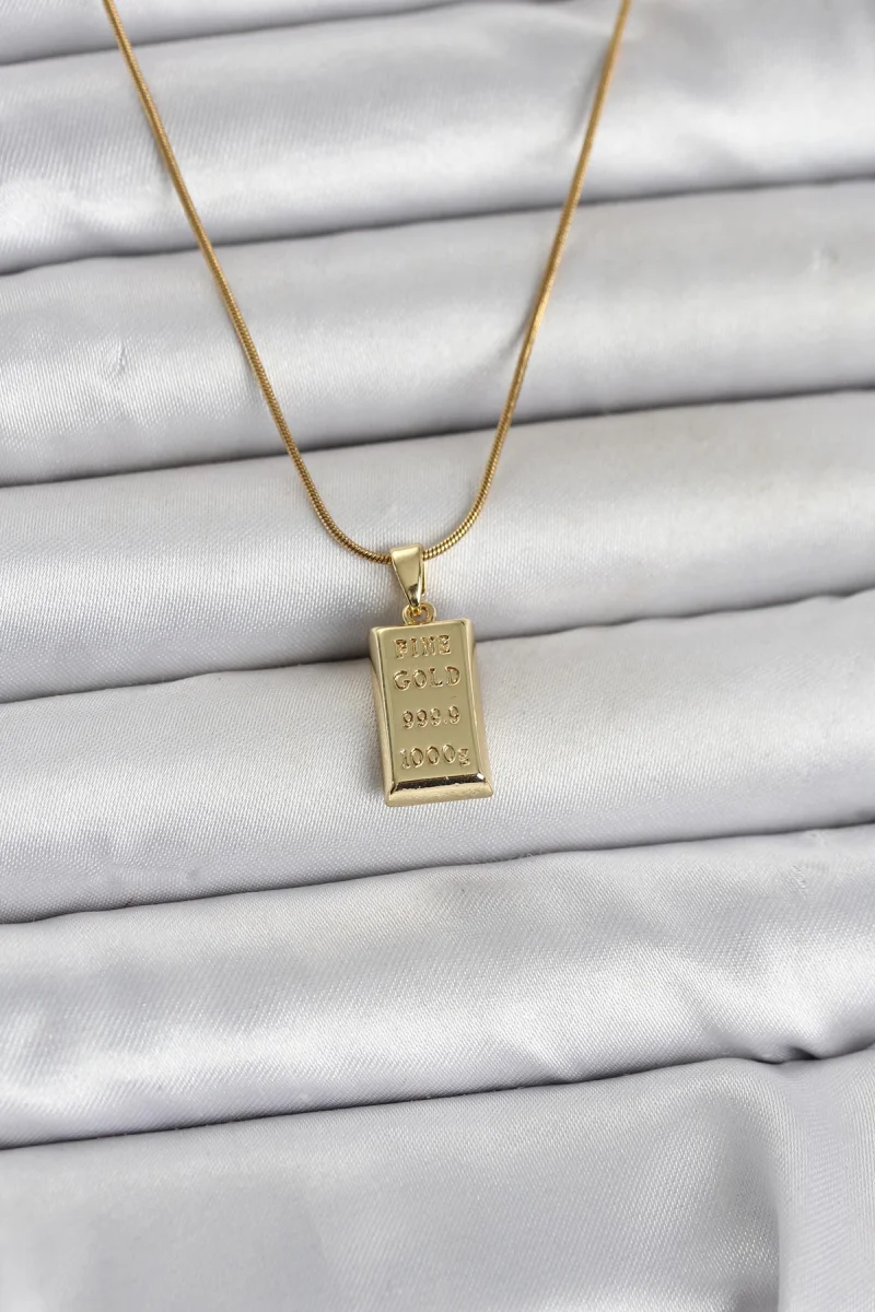 316L Çelik Zincir Gold Renk Külçe Altın Model Kadın Kolye 5886
