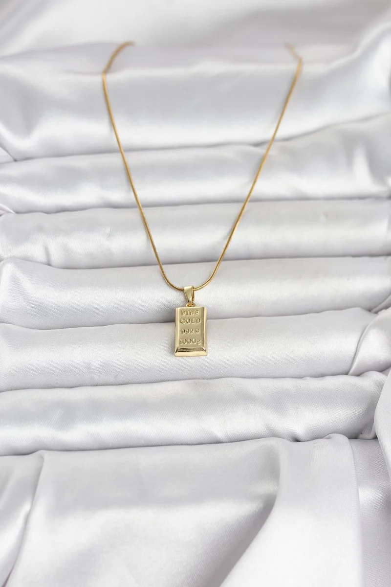 316L Çelik Zincir Gold Renk Külçe Altın Model Kadın Kolye 5886