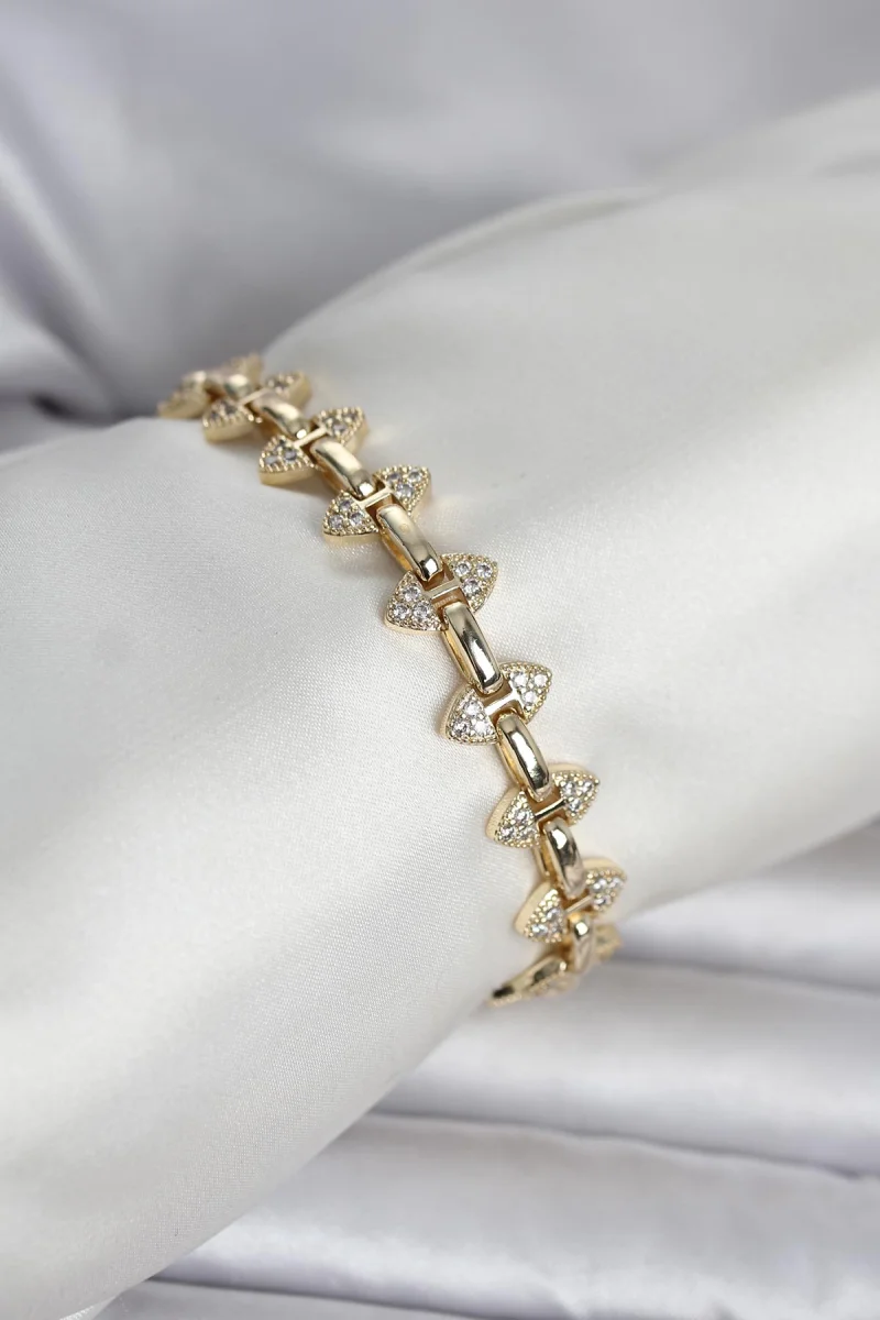 Pirinç Gold Renk Zirkon Taşlı Kadın Bileklik 5886