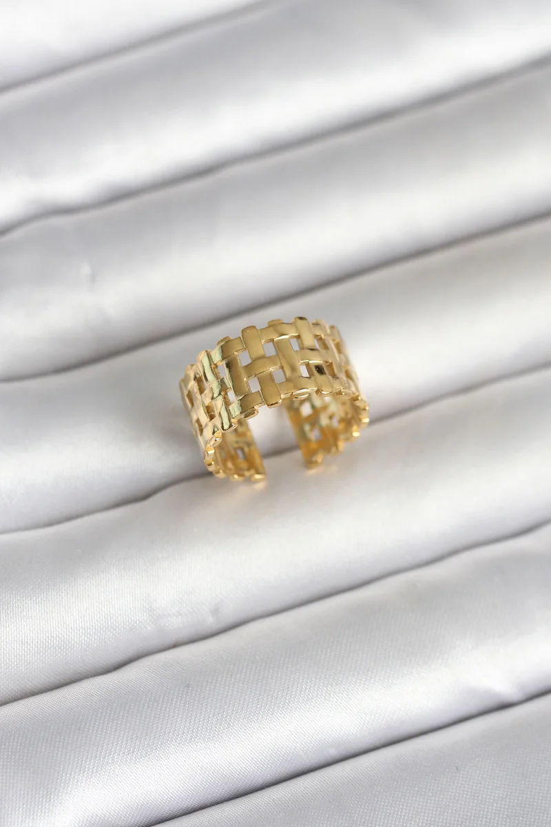 316L Çelik Gold Renk Hasır Model Kadın Yüzük 5886