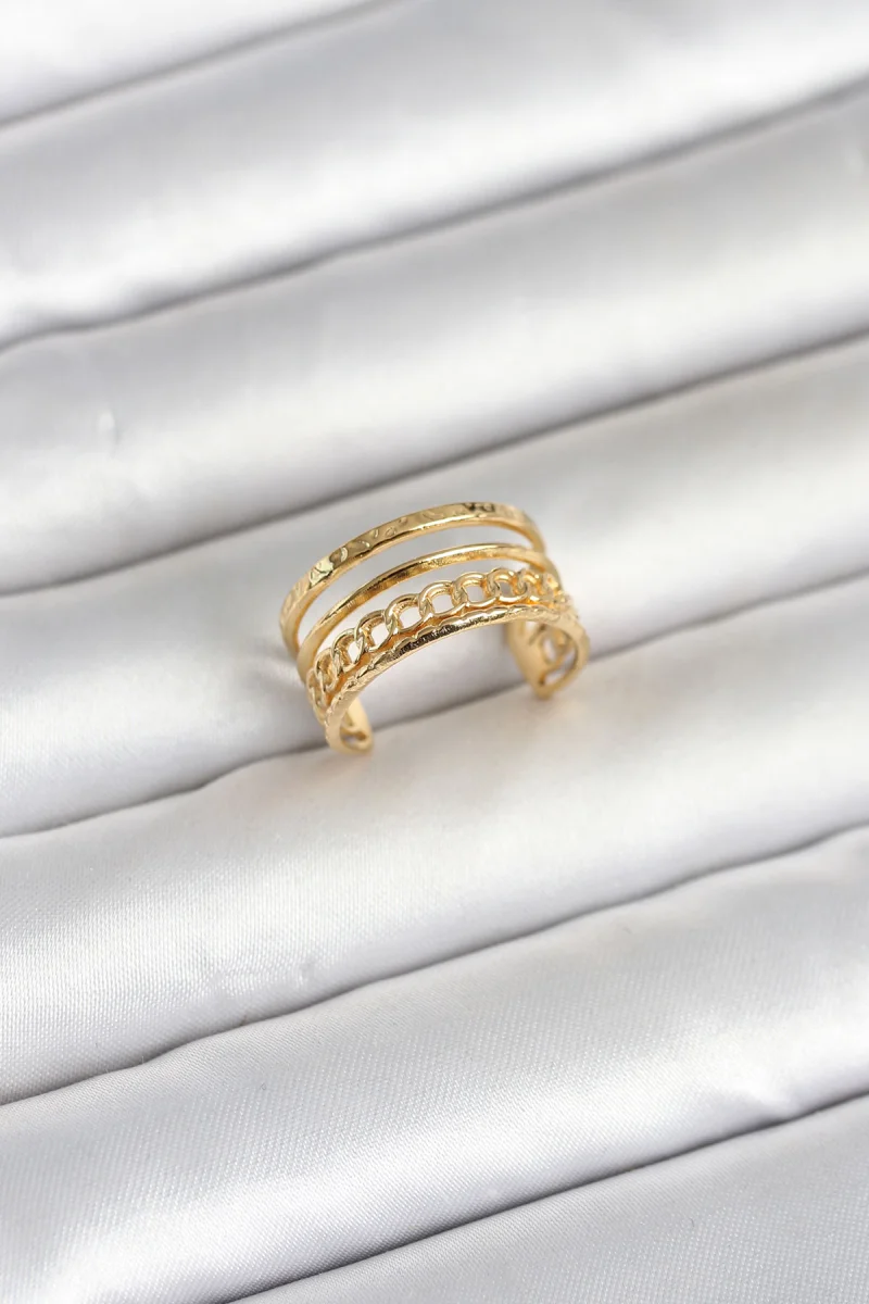 316L Çelik Gold Renk Zincirli Vintage Model Kadın Yüzük 5886