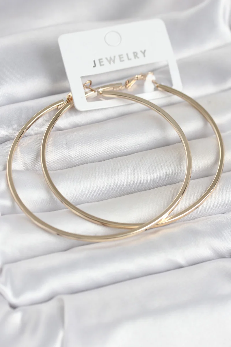 Gold Renk Pirinç Köşeli Kenar Halka 72 mm Kadın Küpe 5886