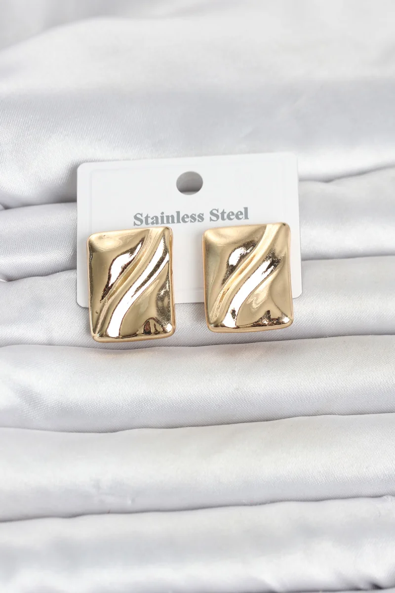 316L Çelik Gold Renk Plaka Model Kadın Küpe 5886
