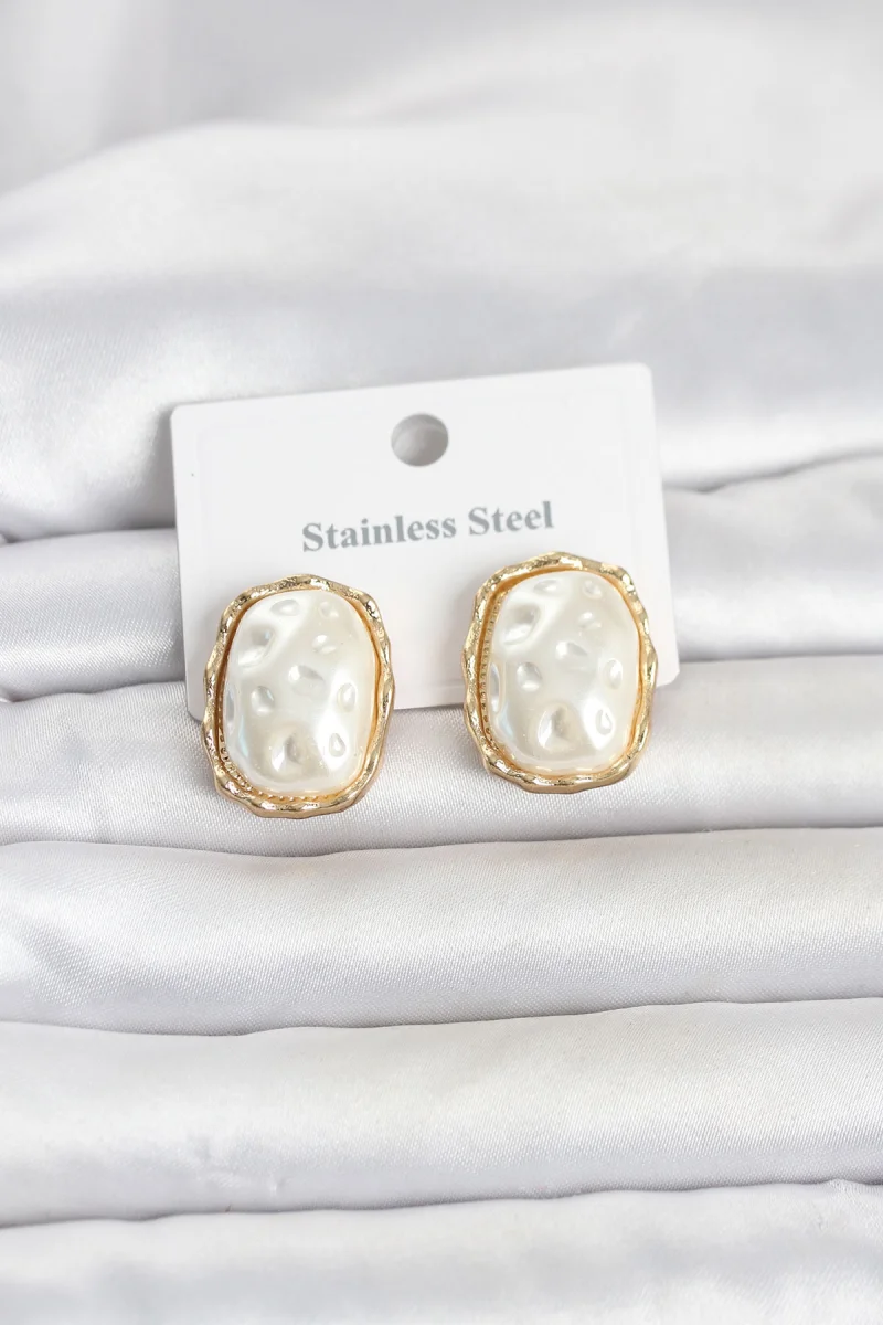316L Çelik Gold Renk İnci Model Vintage Kadın Küpe 5886