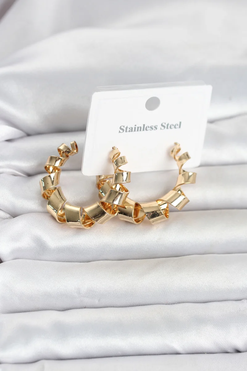 316L Çelik Gold Renk Spiral Halka Kadın Küpe 5886