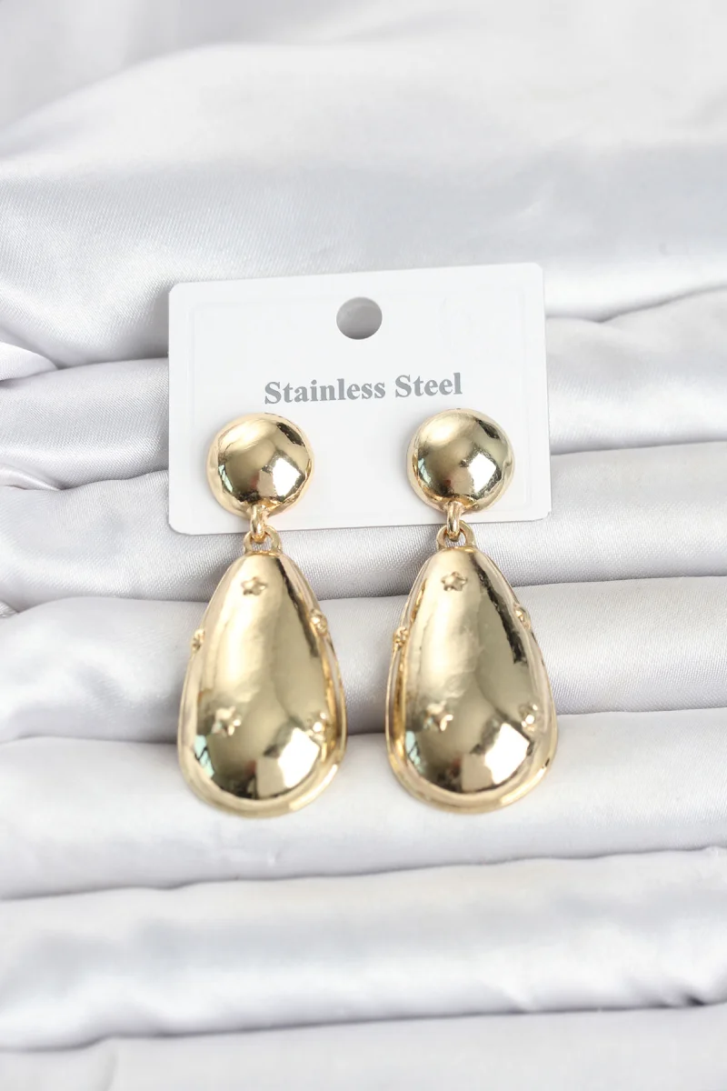 316L Çelik Gold Renk Damla Model Kadın Küpe 5886