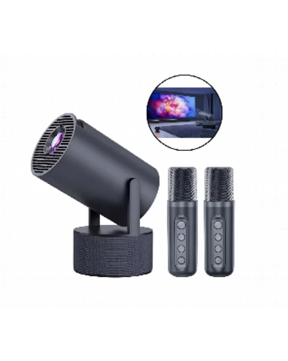 Bluetooth Hoparlörlü Akıllı Projektör Kablosuz Karaoke Mikrofonlu