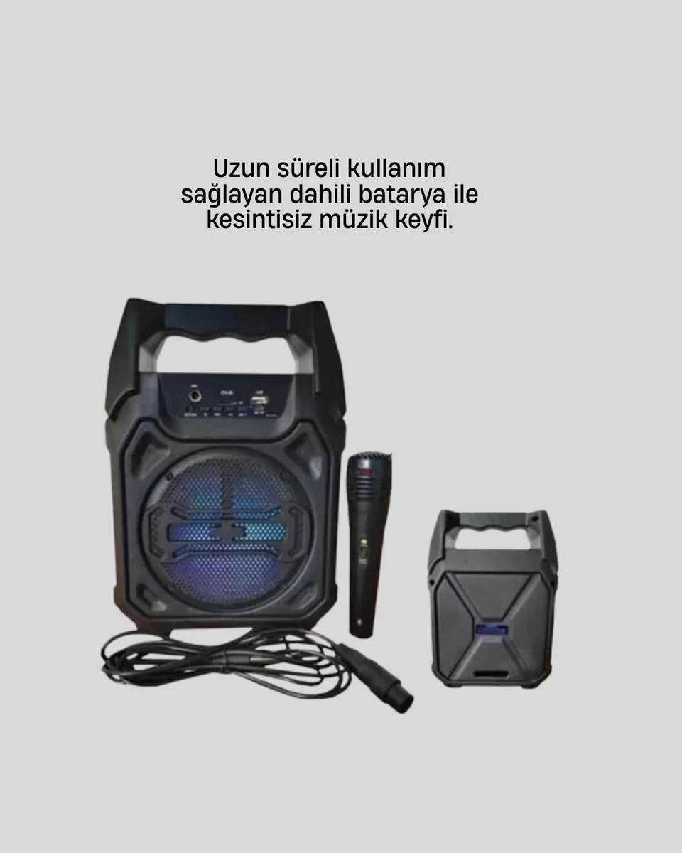 Taşınabilir 6.5” Bluetooth Hoparlör USB TF Kart Mikrofonlu Şarjlı Sistem