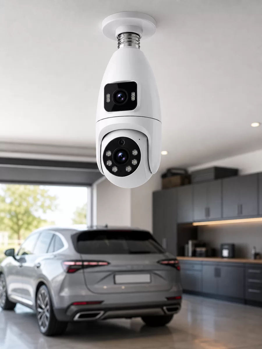 Wi-Fi Çift Lens Ampul Kamera  Akıllı Ev Güvenliği