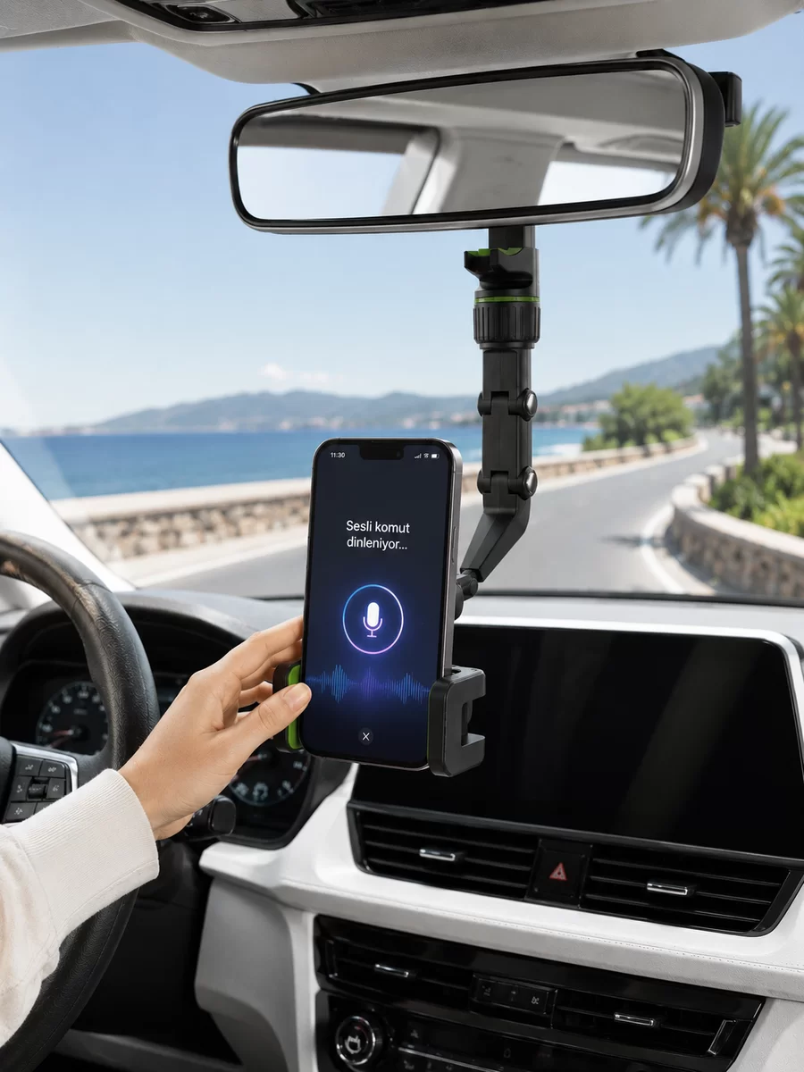 Araç İçi Dikiz Aynası Telefon Tutucu 360° Dönebilen Katlanabilir