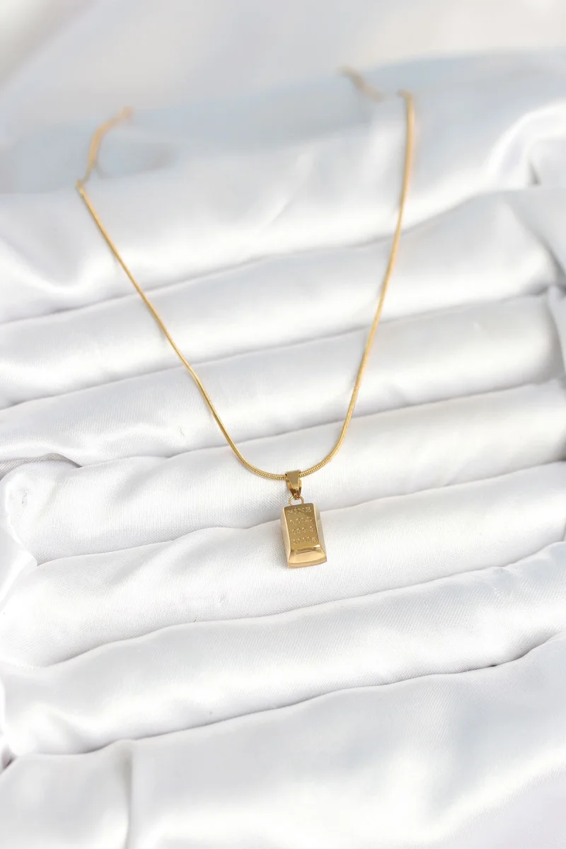 316L Çelik Gold Renk Mini Külçe Altın Model Kolye 5886