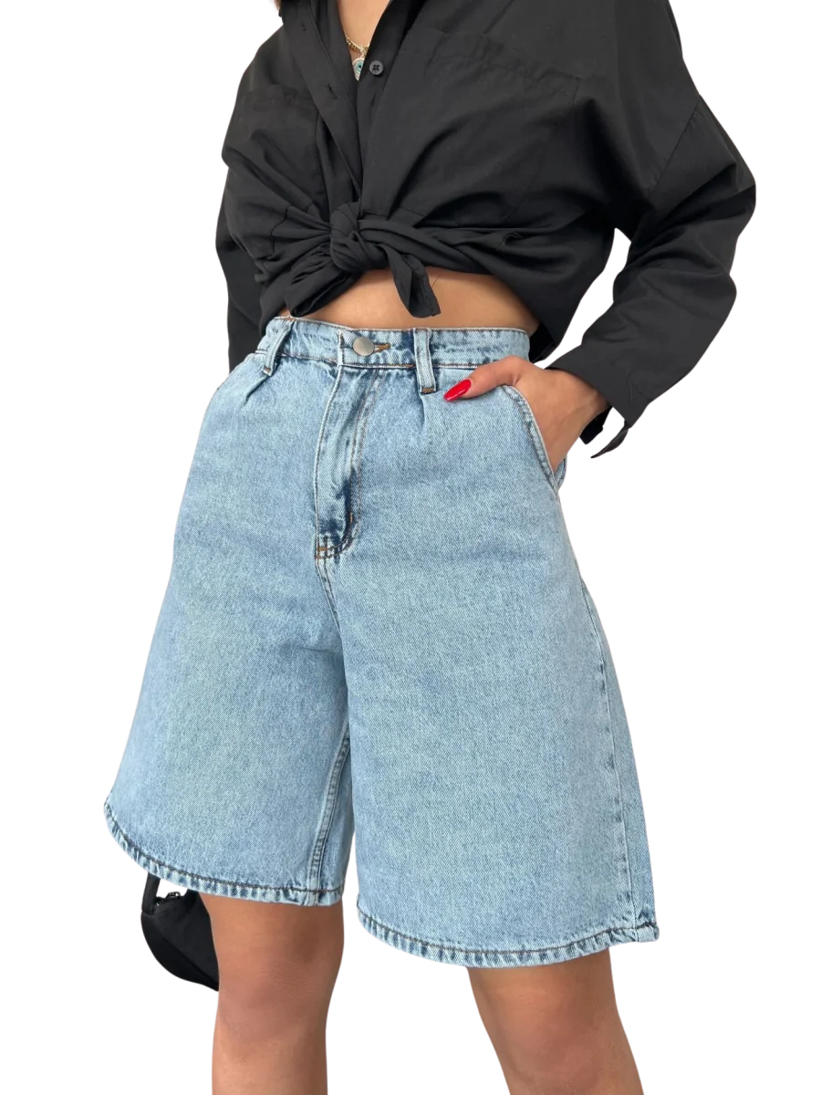 Rahat Kesim Denim Şort Çift Cepli