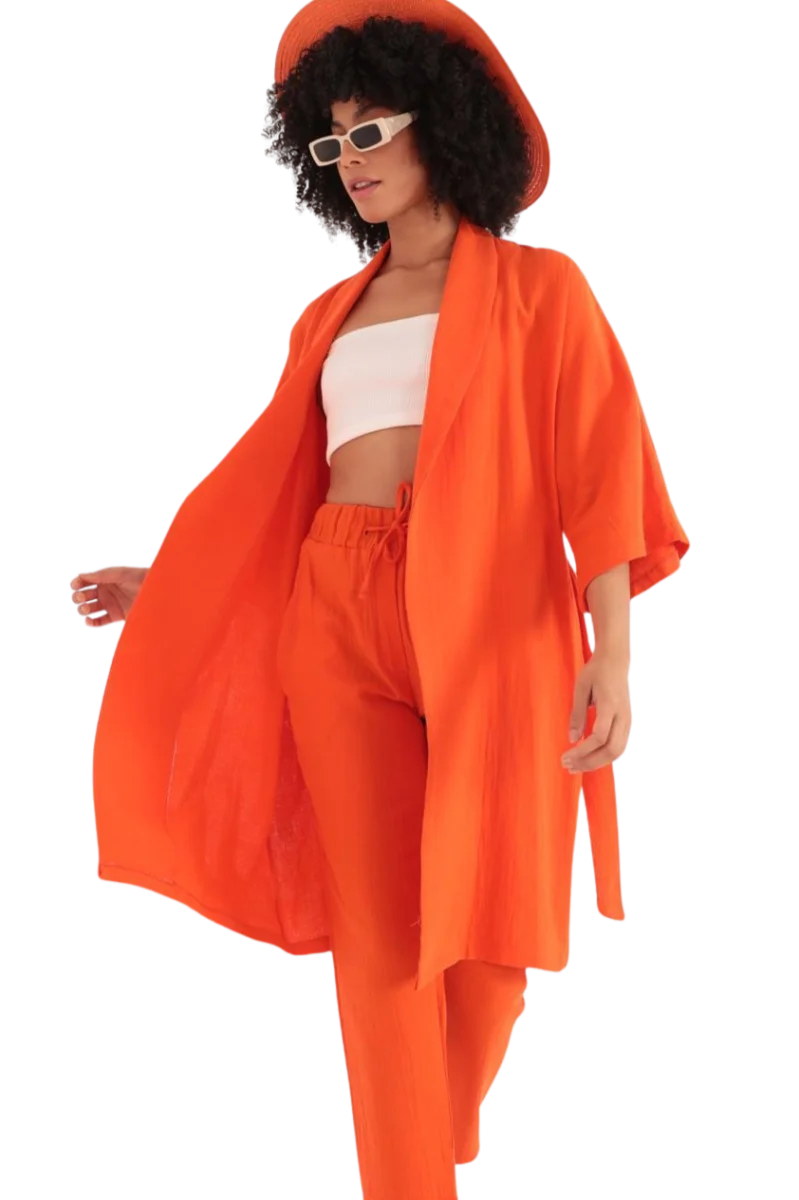 Rahat Kesim Kimono Üst - TURUNCU