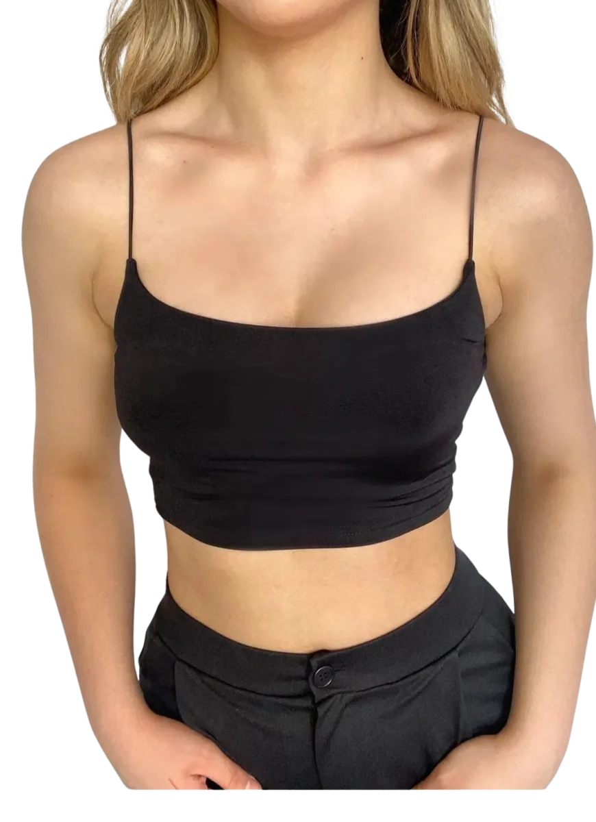 Askılı Crop  Bluz-SİYAH