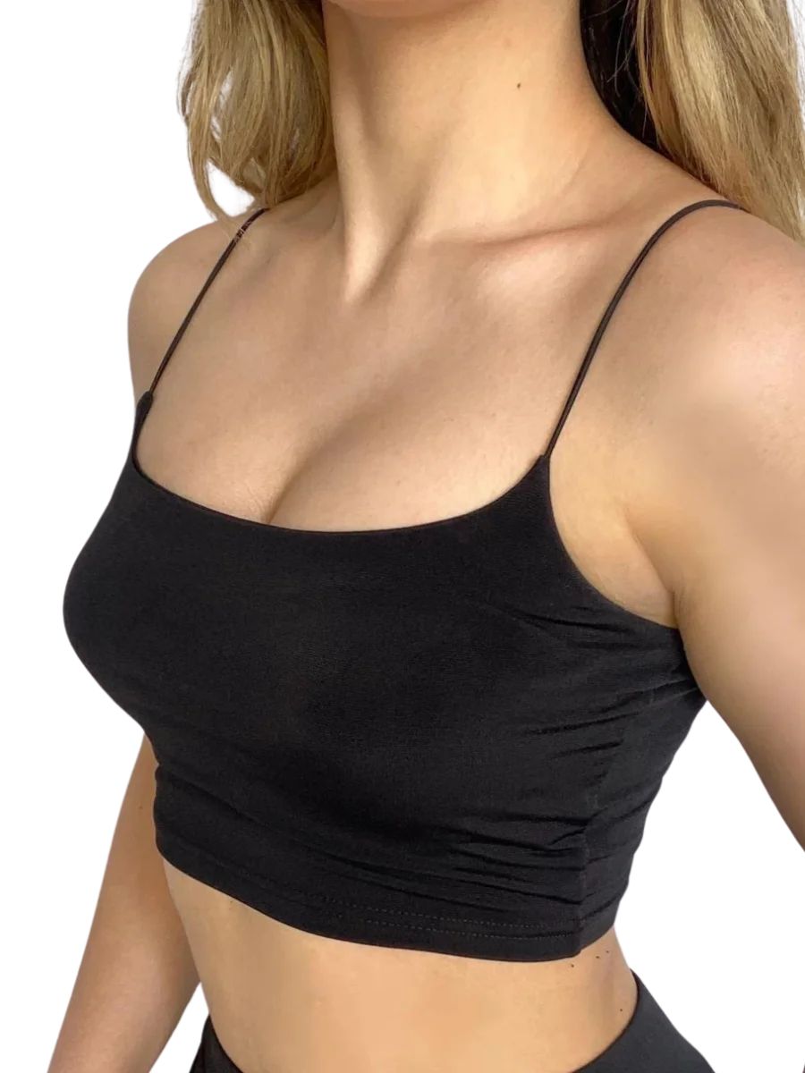 Askılı Crop  Bluz-SİYAH